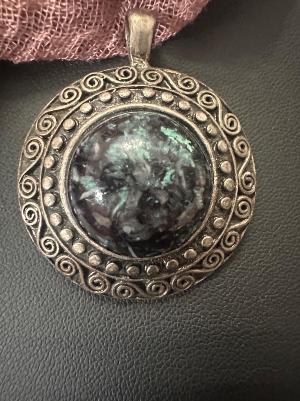 Vintage-Inspired Black and Teal Round Pendant